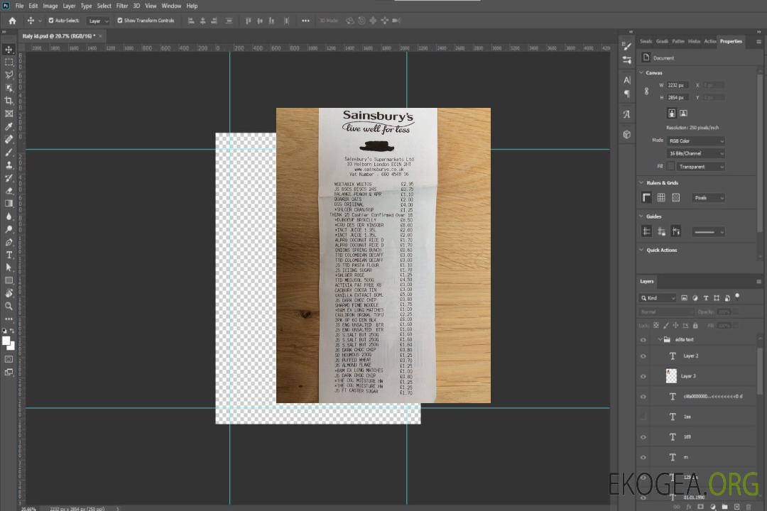 Reçu de paiement du supermarché Sainsbury's template